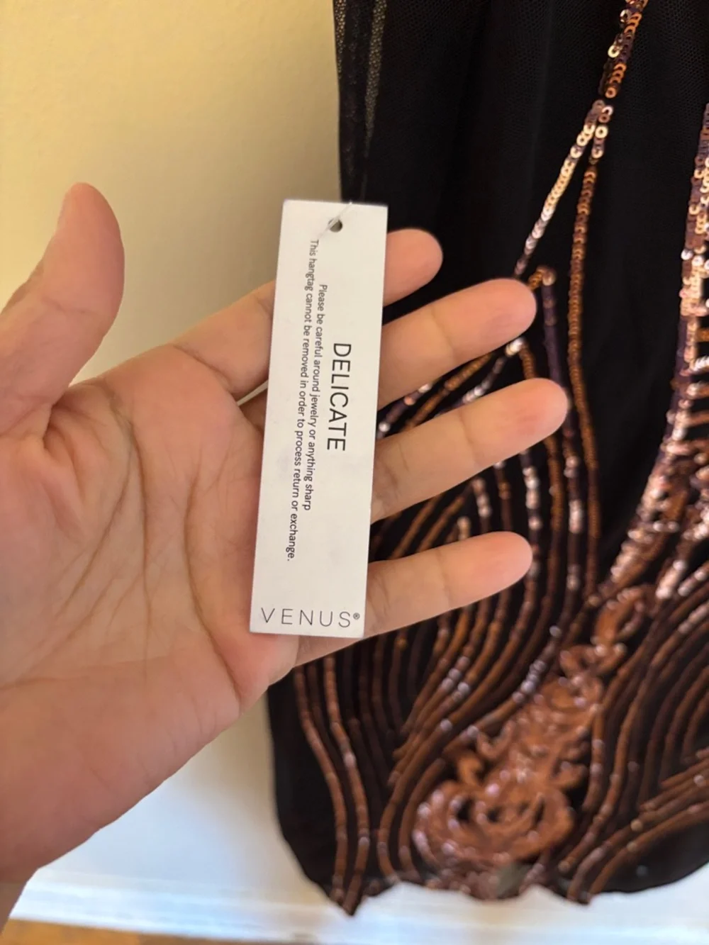 VENUS Black Midi Dress with Rose Gold Sequin Detailing - Picture 2 of 3